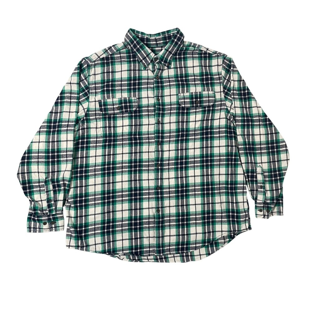 Faded‎ Glory Flannel Shirt Men 2X Plaid Green Navy Classic Dad Outdoor Cabin